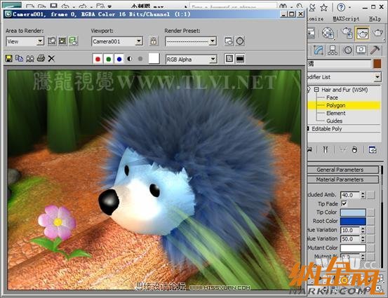 3D Max使用Hair and Fur修改器設(shè)置毛發(fā)效果,PS教程,設(shè)友公社教程網(wǎng)